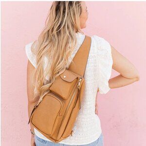 NEVER USED Poppy & Peonies En Route Sling Bag in camel